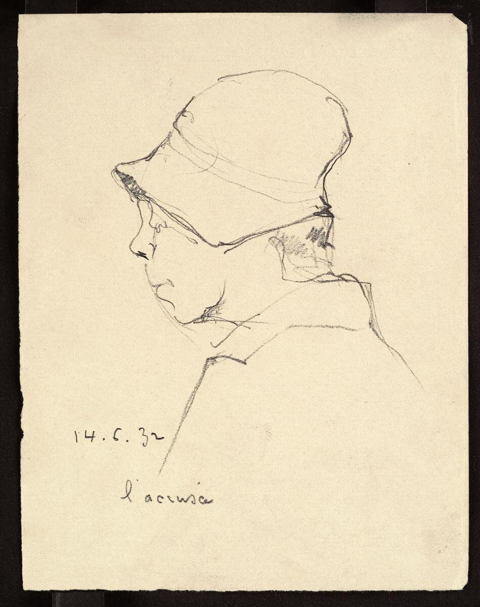 Croquis de tribunal. L'Accusée, Henri Guingot, 1932