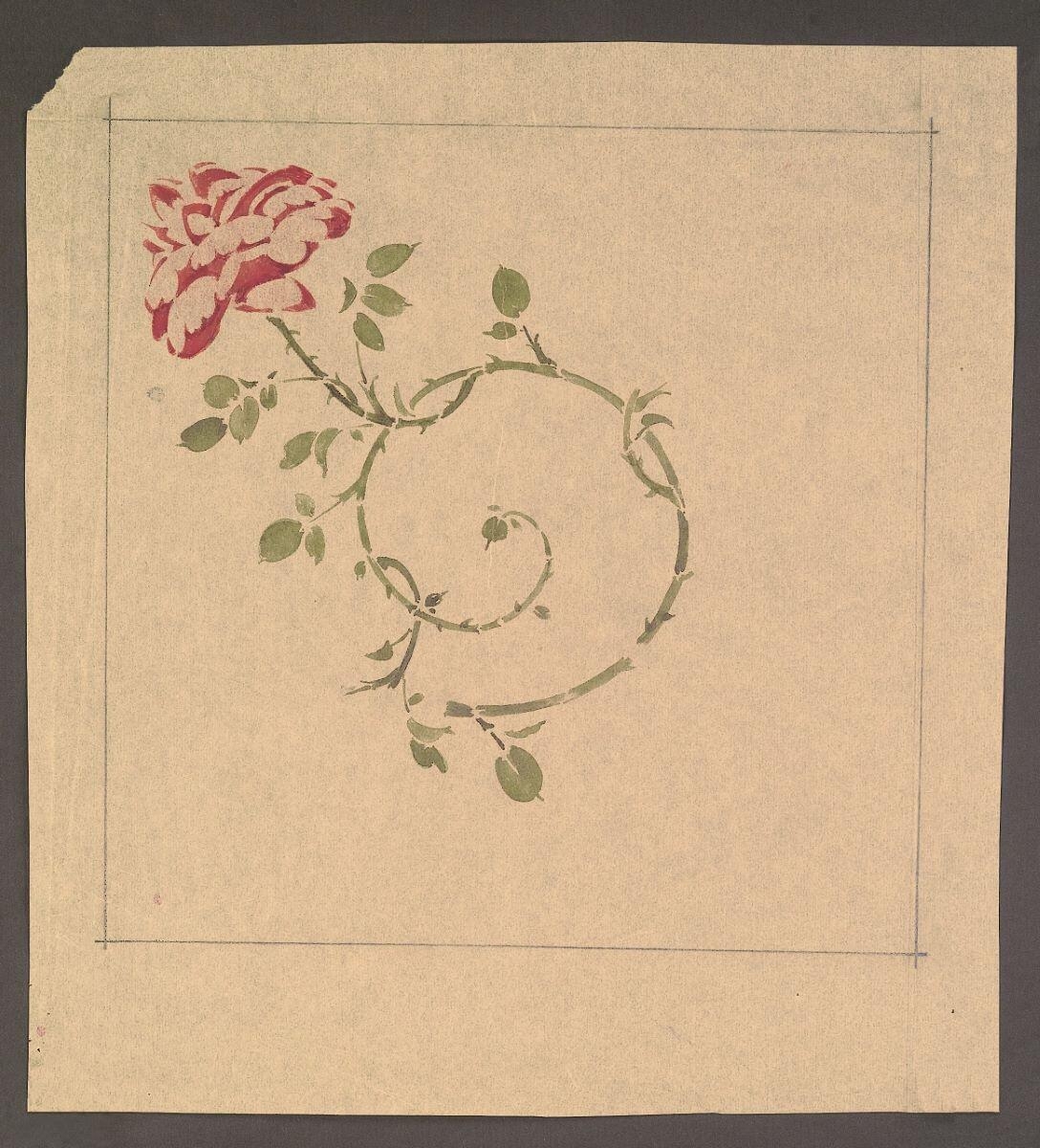 Pochoir au motif de roses, Louis Guingot, 4e quart 19e siècle, 1ère moitié 20e siècle