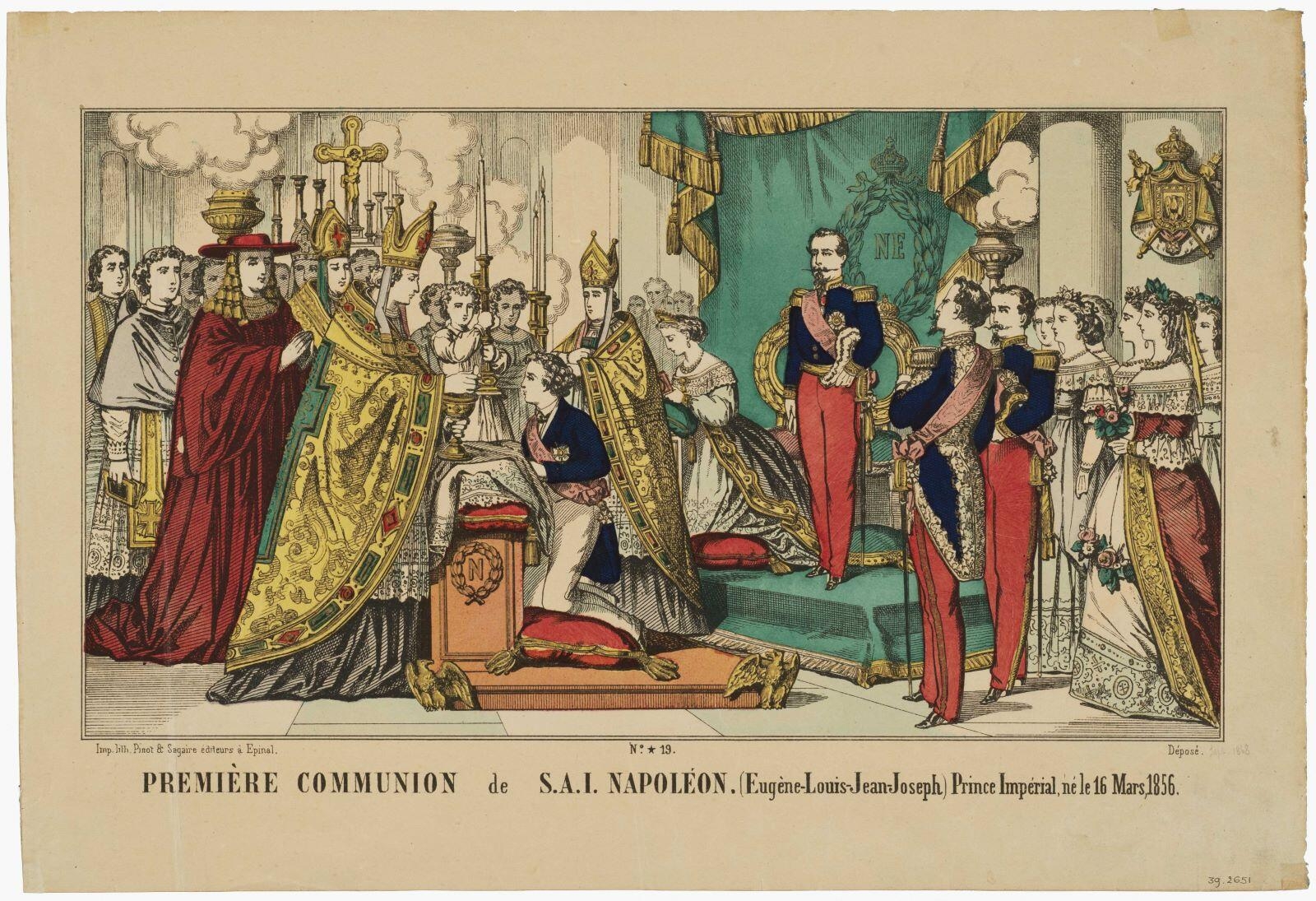 PREMIERE COMMUNION de S.A.I. NAPOLEON. (Eugène-Louis-Jean-Joseph). Prince Impérial, né le 16 Mars, 1856. N°.19. (titre inscrit)_0
