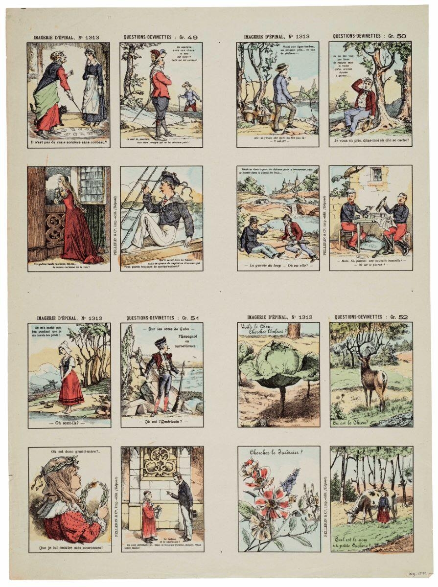 IMAGERIE D'EPINAL, N° 1313 ; QUESTIONS-DEVINETTES : Gr. 49 ; Gr. 50 ; Gr. 51 ; Gr. 52  (titre inscrit), 1898 dépôt légal