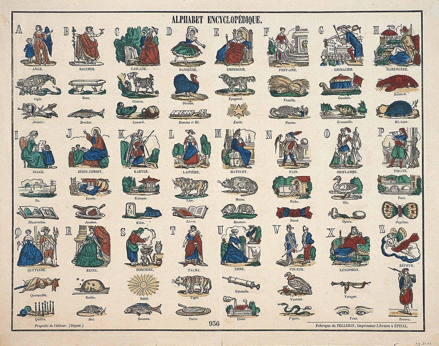 ALPHABET ENCYCLOPÉDIQUE. 936 (titre inscrit), Pellerin, 1859 dépôt légal