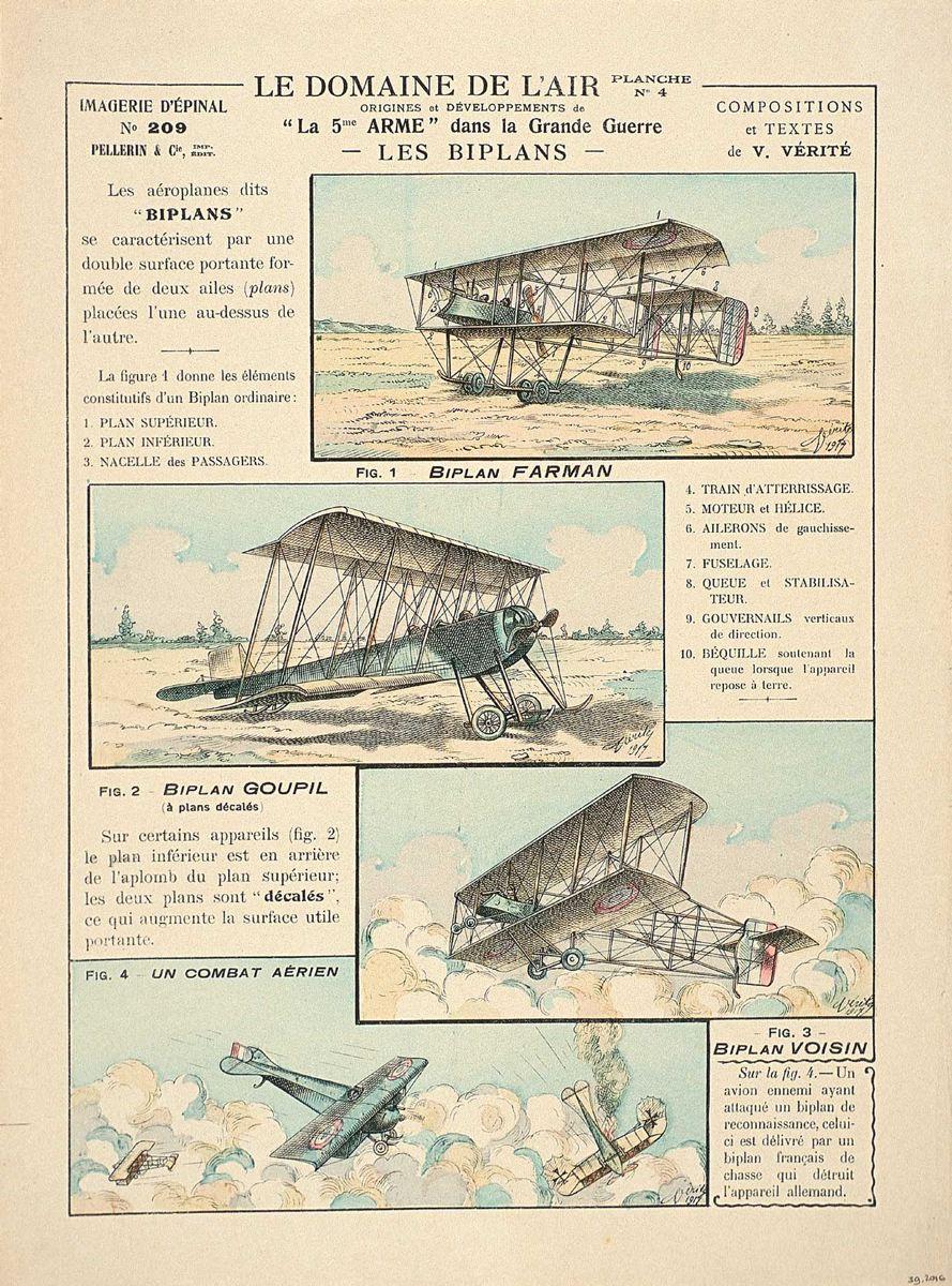LE DOMAINE DE L'AIR / ORIGINES et DÉVELOPPEMENTS de / 'La 5me ARME' dans la Grande Guerre PLANCHE N°4 / - LES BIPLANS - (titre inscrit), Victor Vérité, 1917