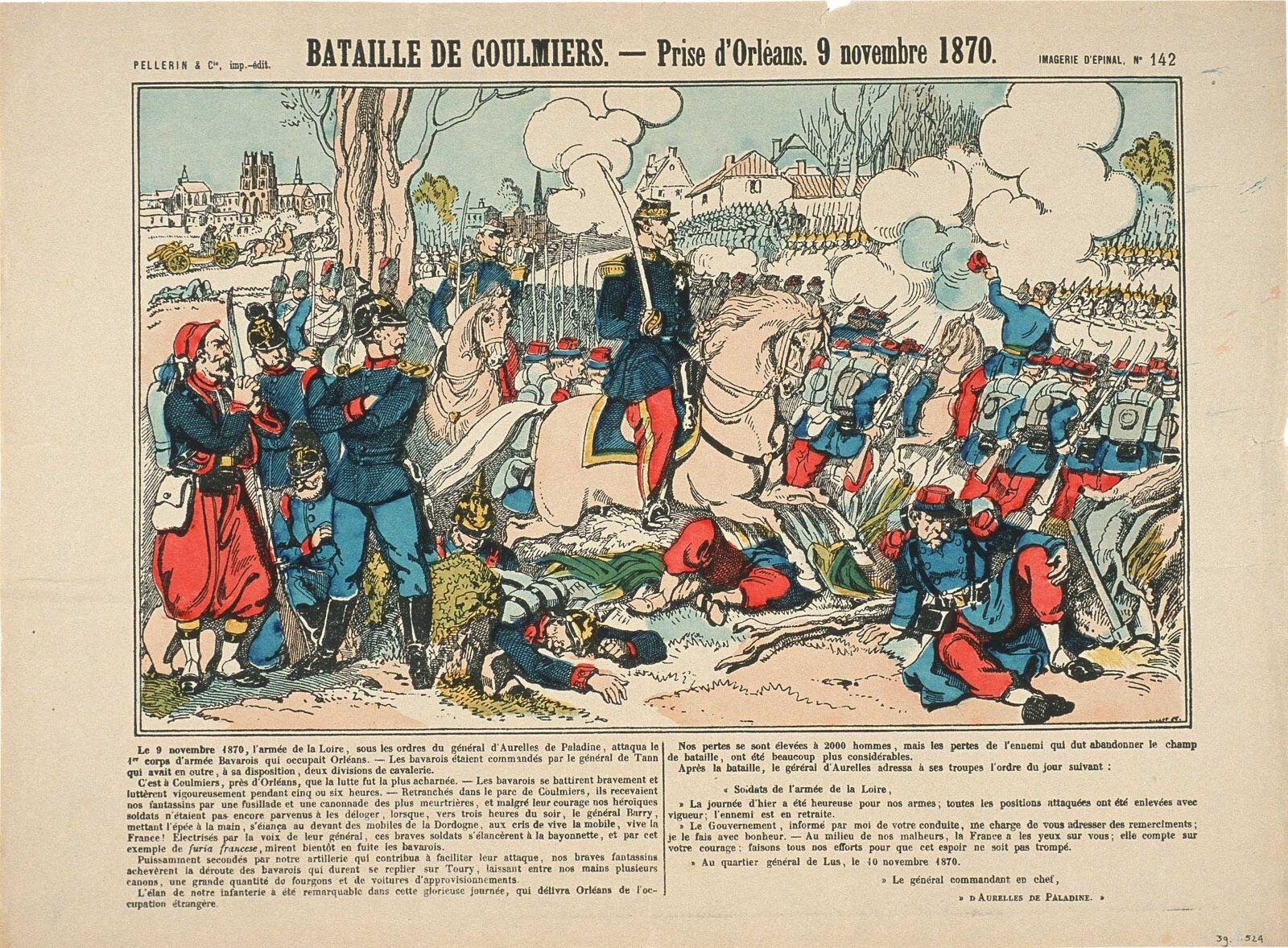 BATAILLE DE COULMIERS. - Prise d'Orléans. 9 novembre 1870. (titre inscrit), Firmin Gillot, 1888 après