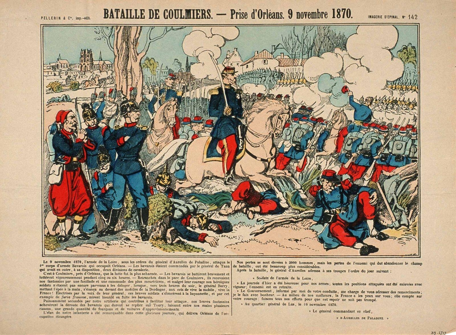 BATAILLE DE COULMIERS. - Prise d'Orléans. 9 novembre 1870. (titre inscrit), Firmin Gillot, 1888 après