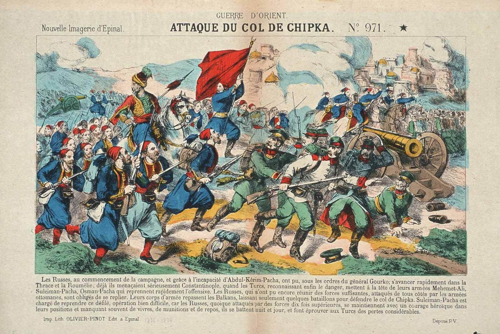 GUERRE D'ORIENT. / ATTAQUE DU COL DE CHIPKA. N°.971. (titre inscrit), Olivier-Pinot, 1877