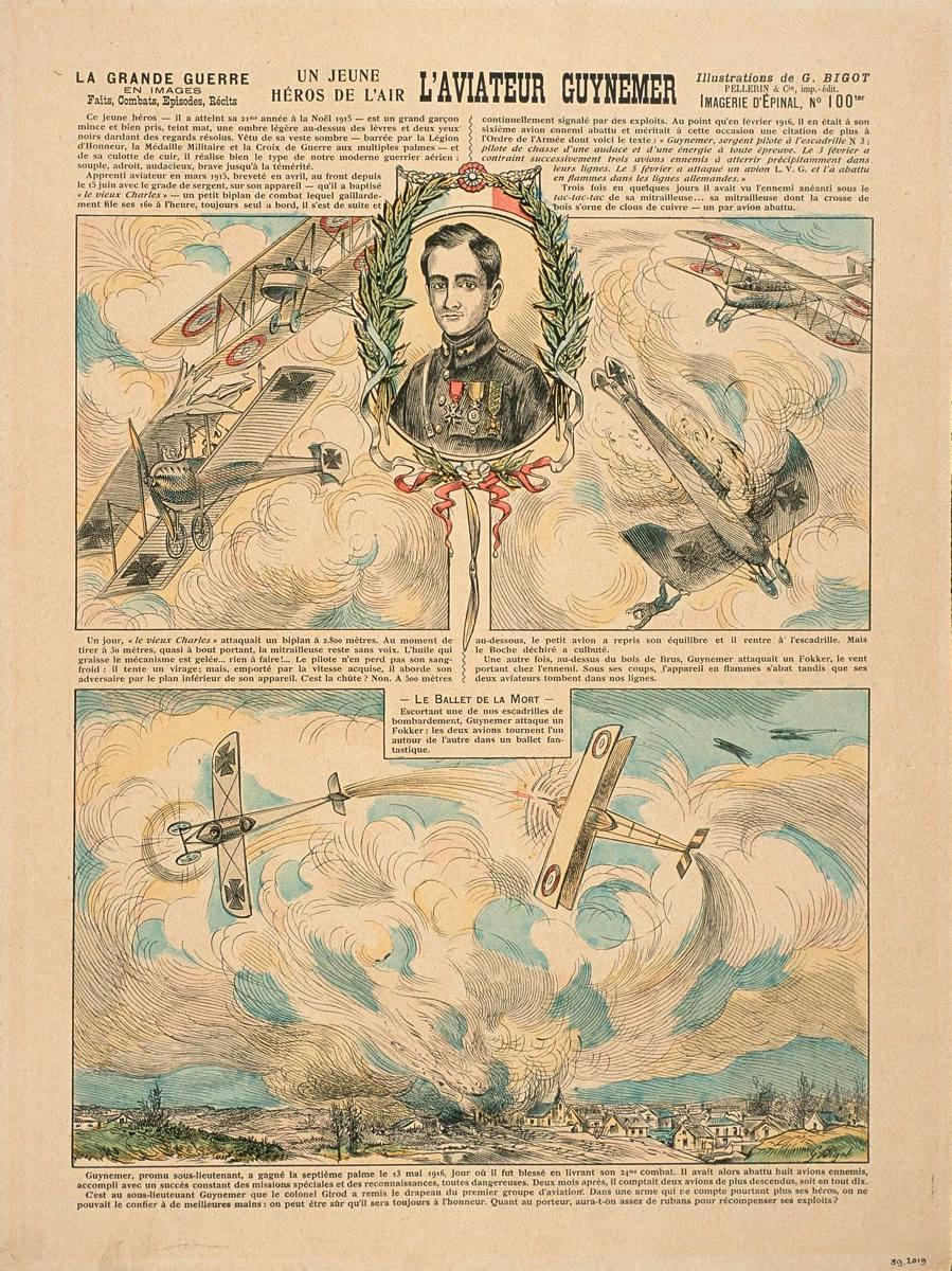UN JEUNE / HÉROS DE L'AIR / L'AVIATEUR GUYNEMER (titre inscrit), Georges-Ferdinand Bigot, 1916