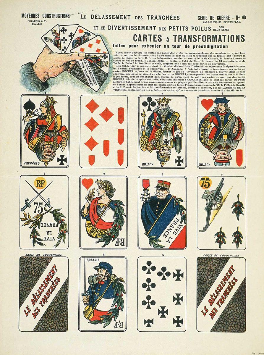 LE  DÉLASSEMENT DES TRANCHÉES / ET LE DIVERTISSEMENT DES PETITS POILUS DES / DEUX SEXES / CARTES & TRANSFORMATIONS / faites pour exécuter un tour de prestidigitation (titre inscrit), Louis Georges Albert Morinet, 1915
