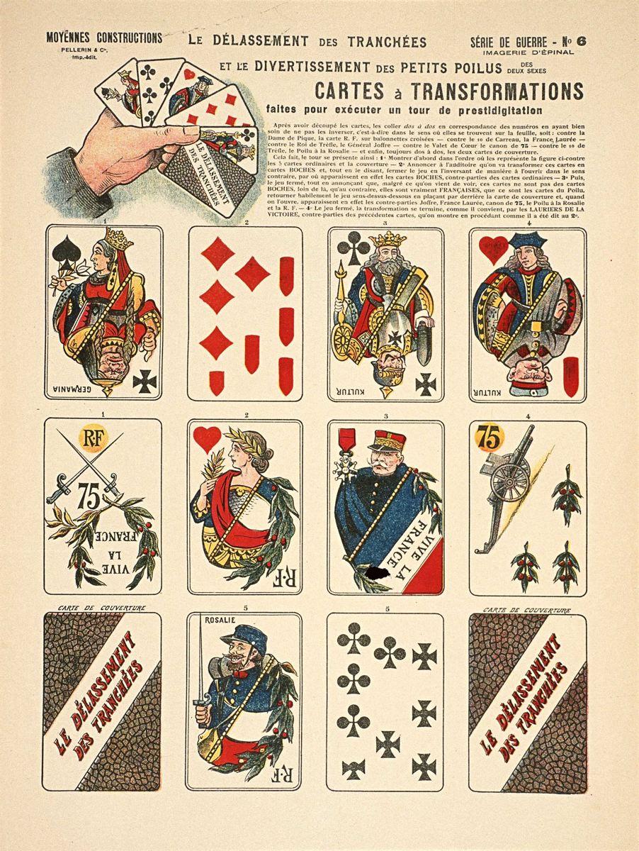 LE  DÉLASSEMENT DES TRANCHÉES / ET LE DIVERTISSEMENT DES PETITS POILUS DES / DEUX SEXES / CARTES & TRANSFORMATIONS / faites pour exécuter un tour de prestidigitation (titre inscrit), Louis Georges Albert Morinet, 1915
