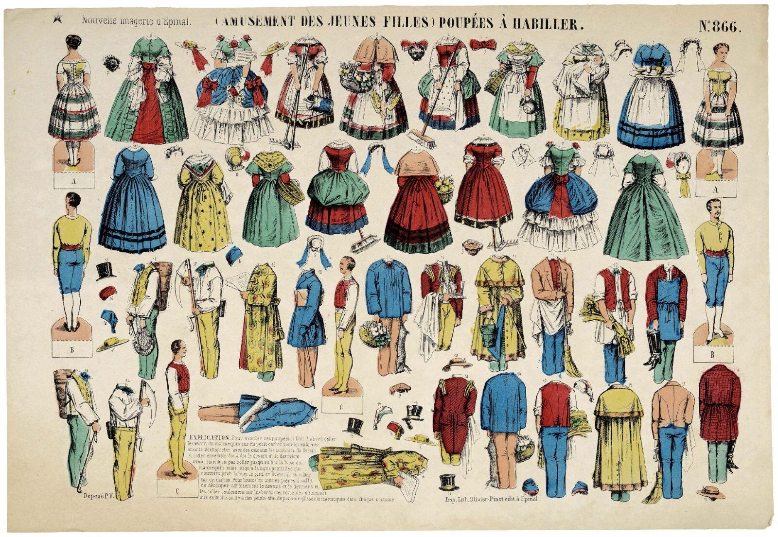 (AMUSEMENT DES JEUNES FILLES.) POUPÉES A HABILLER, N°.866. (titre inscrit), Olivier-Pinot, 1875 dépôt légal