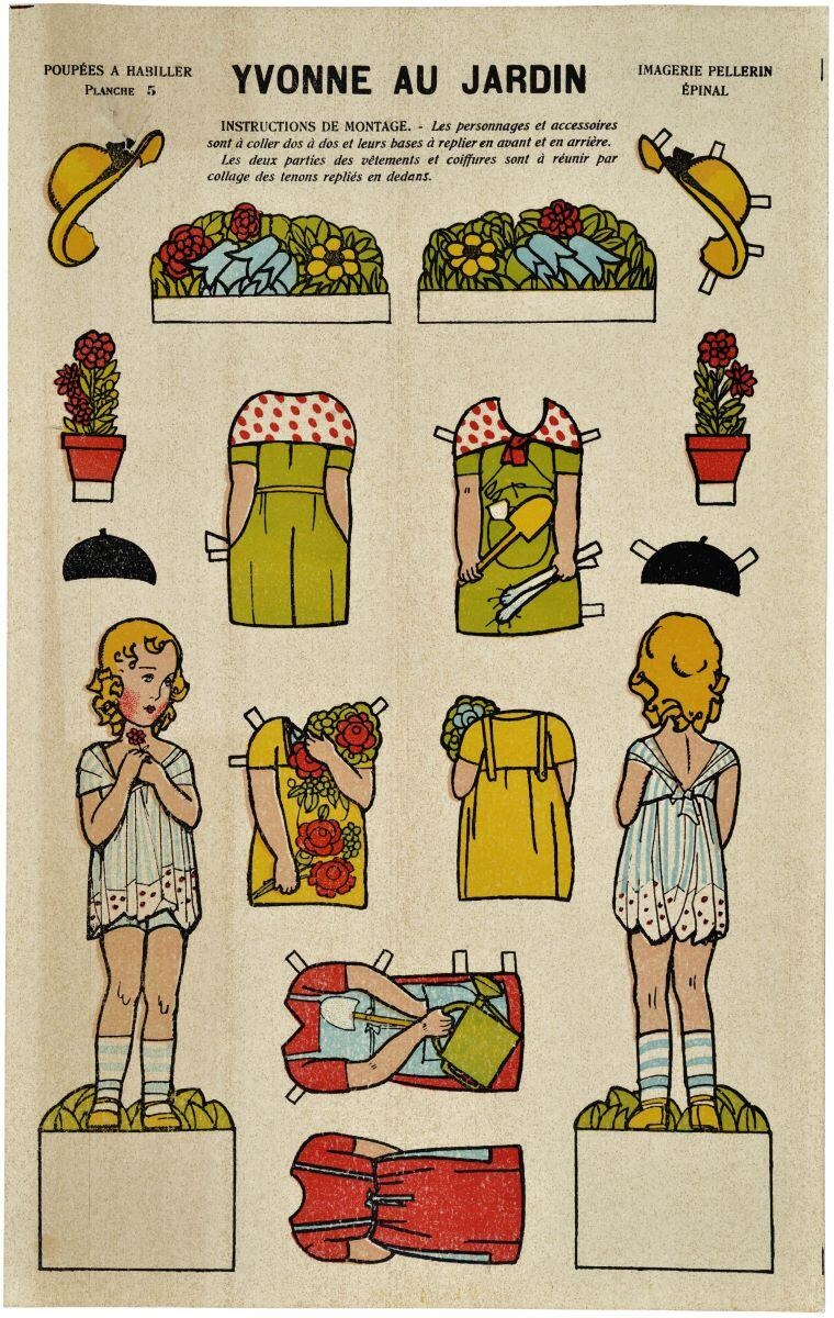 POUPÉES A HABILLER / PLANCHE 5 / YVONNE AU JARDIN (titre inscrit)_0