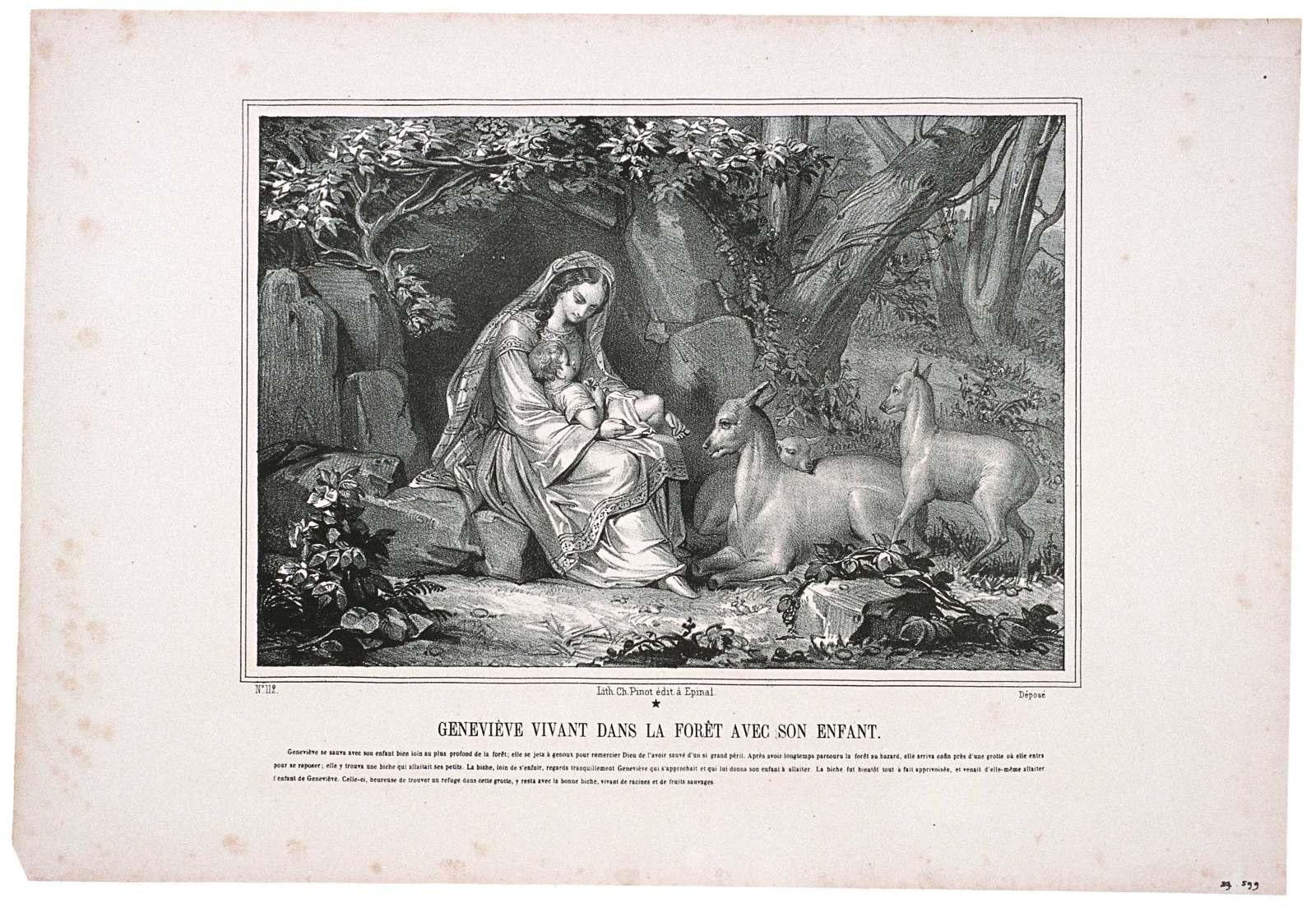 GENEVIEVE VIVANT DANS LA FORET AVEC SON ENFANT. / N°.112. (titre inscrit), Charles François Pinot, 1872-1874
