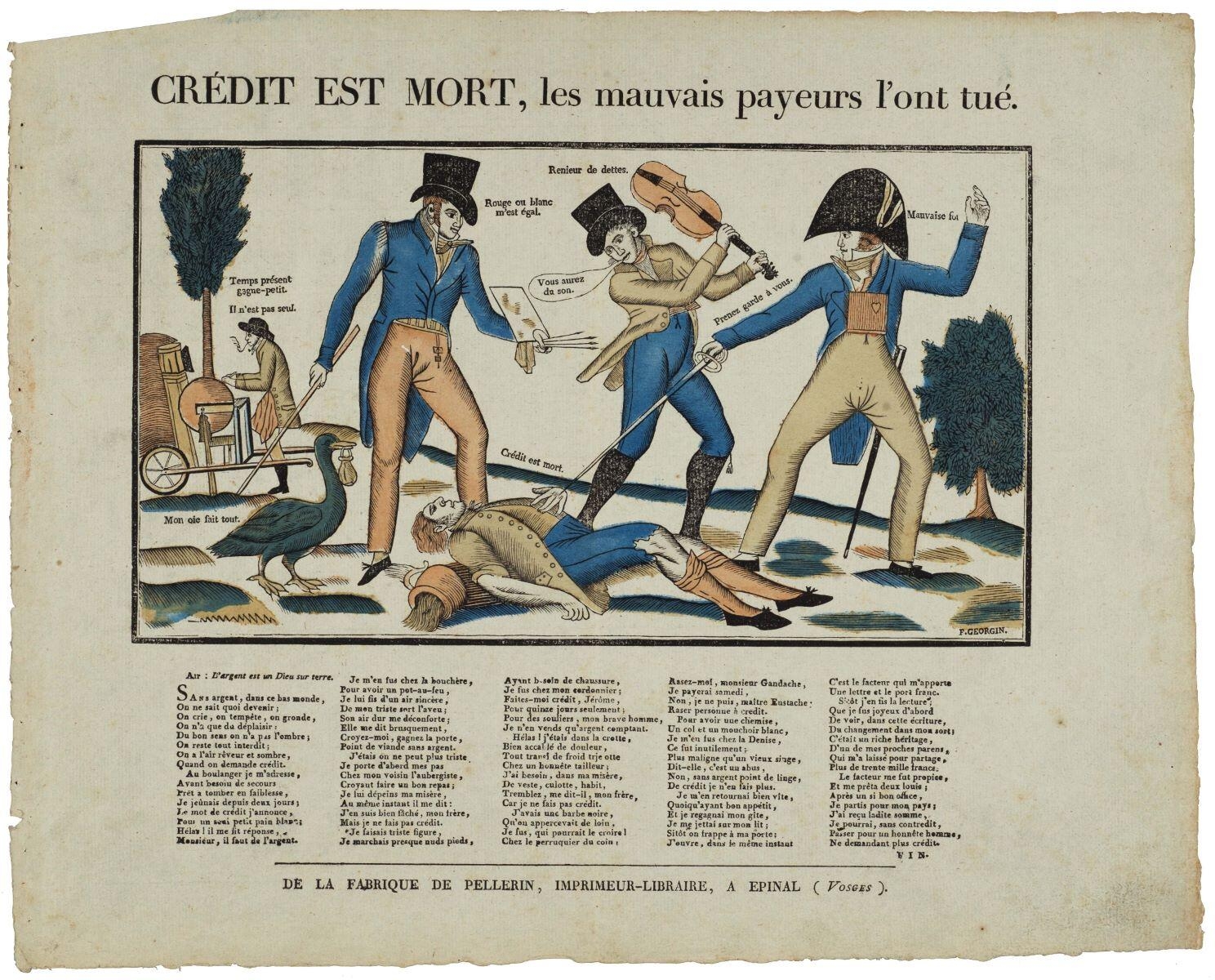 CRÉDIT EST MORT, les mauvais payeurs l'ont tué. (titre inscrit), François Georgin, 1822 dépôt légal