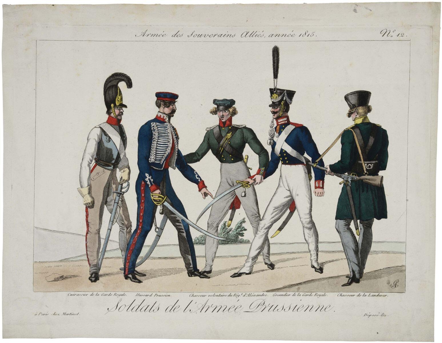 Armée des Souverains Alliés, année 1815. N°= 12. / Soldats de l’Armée Prussienne. (titre inscrit), Adrien Godefroy, 1815 de