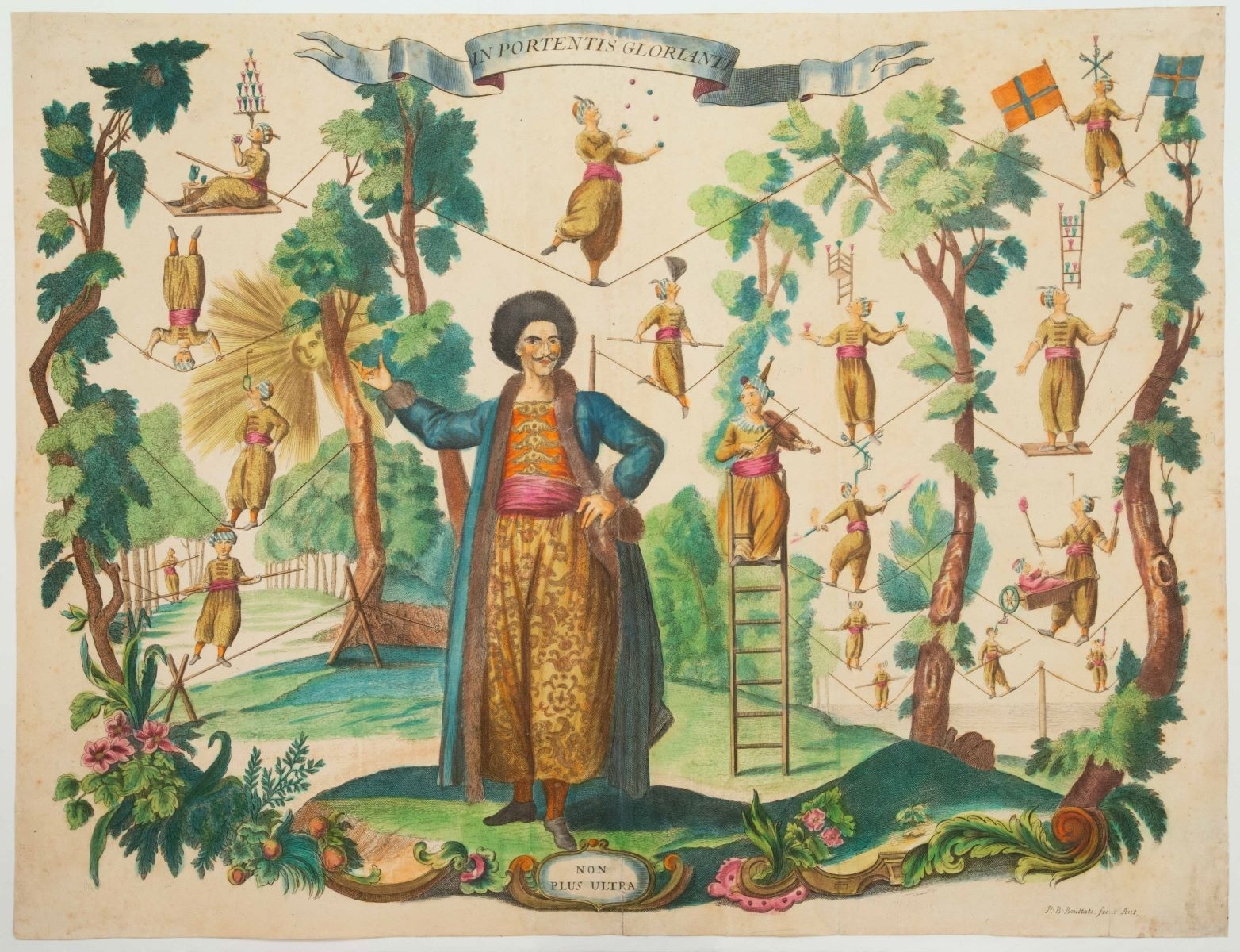 IN PORTENTIS GLORIANTI / NON PLUS ULTRA (titre inscrit) ; Acrobates et danseurs de corde (titre factice), Pieter Balthasar Bouttats