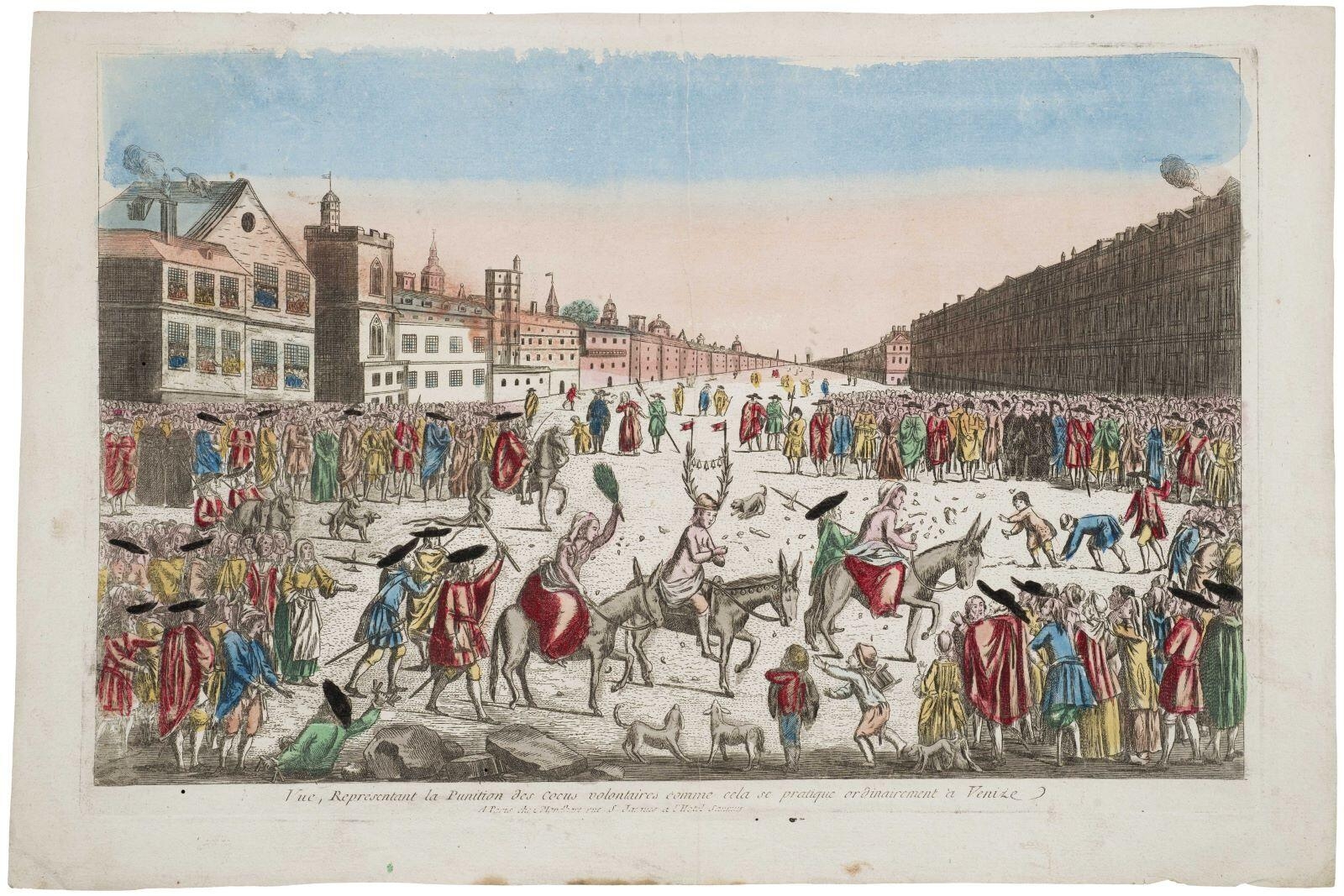 Vue, Representant la Punition des Cocus volontaires comme cela se pratique ordinairement a Venize (titre inscrit), Louis-Joseph Mondhare, 1759-1780