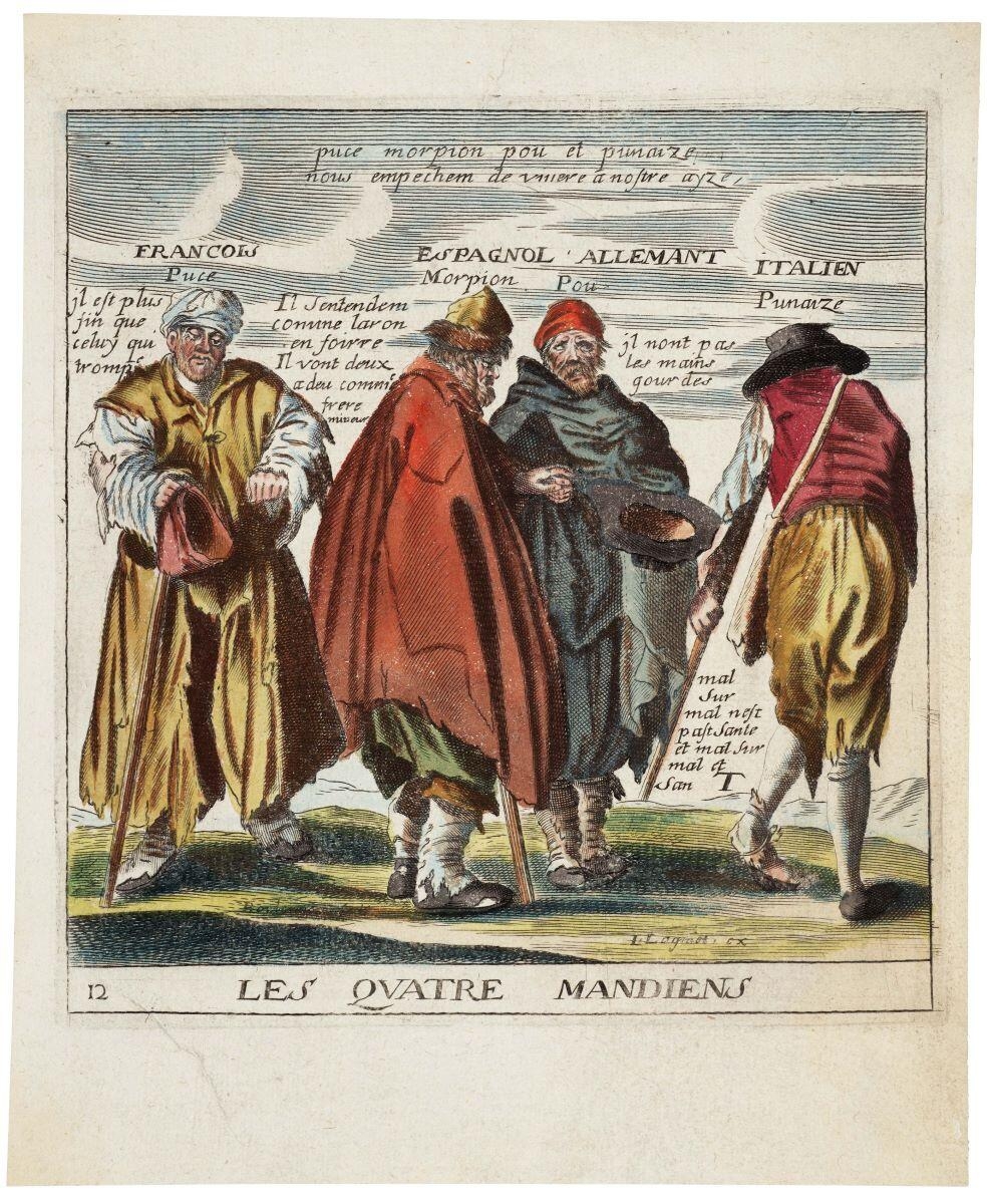 LES QUATRE MANDIENS 12 (titre inscrit) ; les quatre mendiants (titre factice), Esme de Boulonnois, 1647-1675