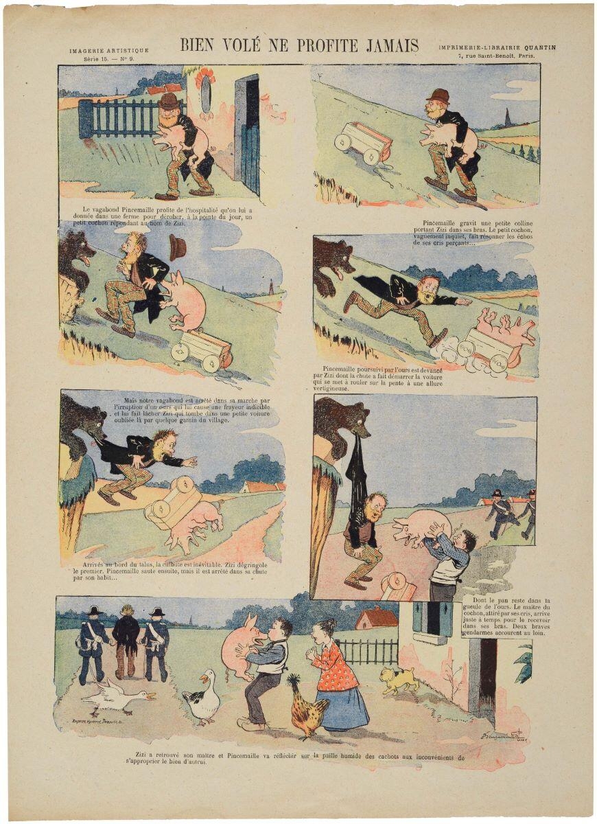BIEN VOLÉ NE PROFITE JAMAIS (titre inscrit), Benjamin Rabier, 1898 dépôt légal