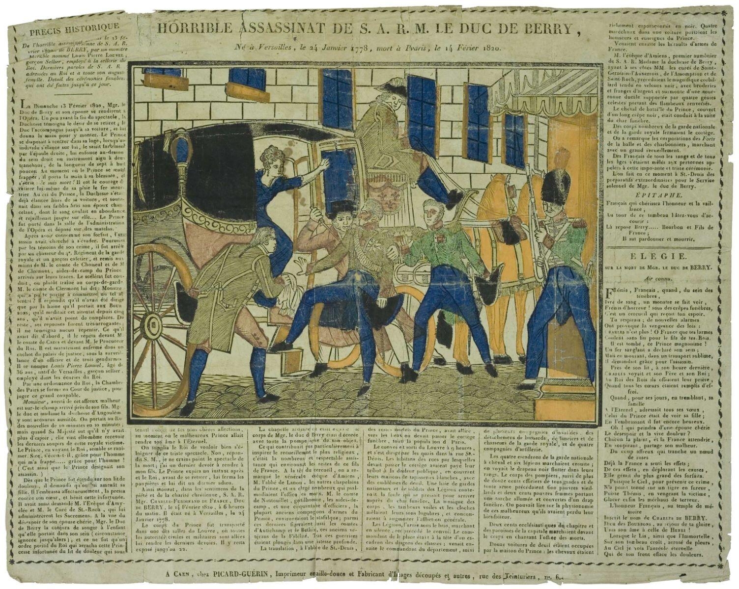 HORRIBLE ASSASSINAT DE S. A. R. M. LE DUC DE BERRY, / Né à Versailles, le 24 Janvier 1778, mort à Pvaris, le 14 Février 1820. (titre inscrit)_0