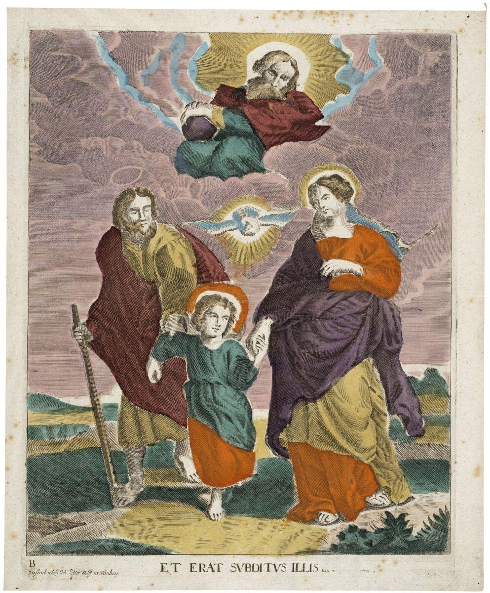 La Sainte Famille (titre factice) ; ET ERAT SUBDITUS ILLIS B Luc 2 (titre inscrit lat.), Johann Peter Wolff, 1711 avant