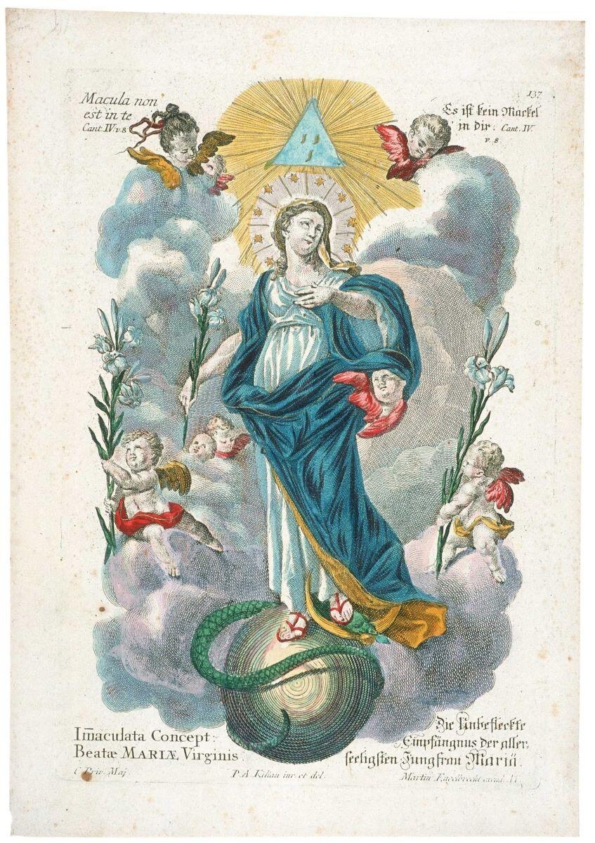 Immaculée conception (titre factice) ; Imaculata Concept : / Beatae MARIAE Virginis. 137 (titre inscrit lat., all.), Philipp Andreas Kilian, 2e quart 18e siècle