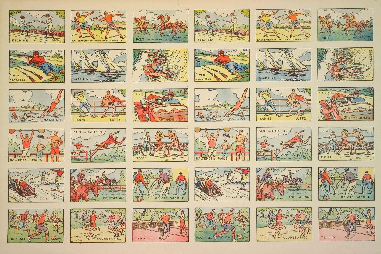 36 vignettes de sport (titre factice) ; ESCRIME... TENNIS (titre inscrit), Henri Ferran, 3e quart 20e siècle