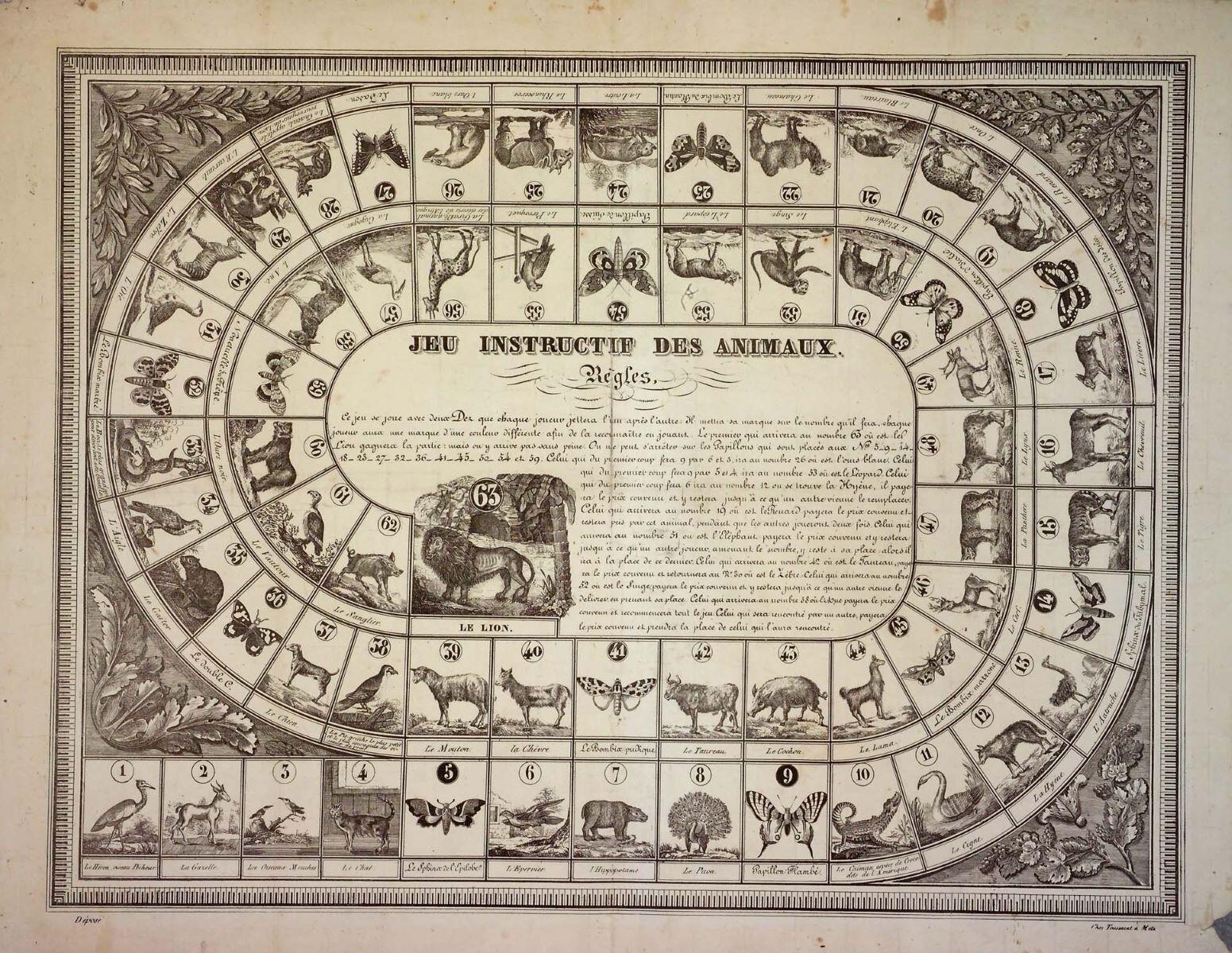 JEU INSTRUCTIF DES ANIMAUX. (titre inscrit), Toussaint, 1830-1856