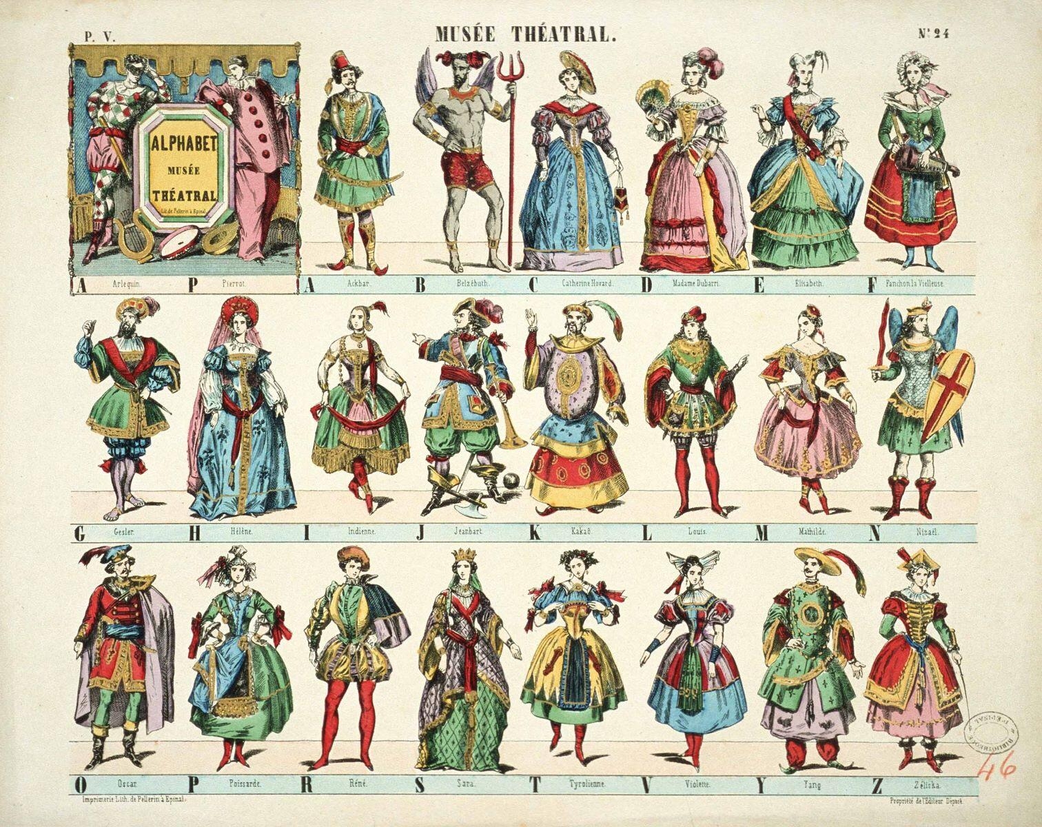 MUSEE THEATRAL. N°.24 / ALPHABET / MUSEE / THEATRAL (titre inscrit), Pellerin, 1866 avant