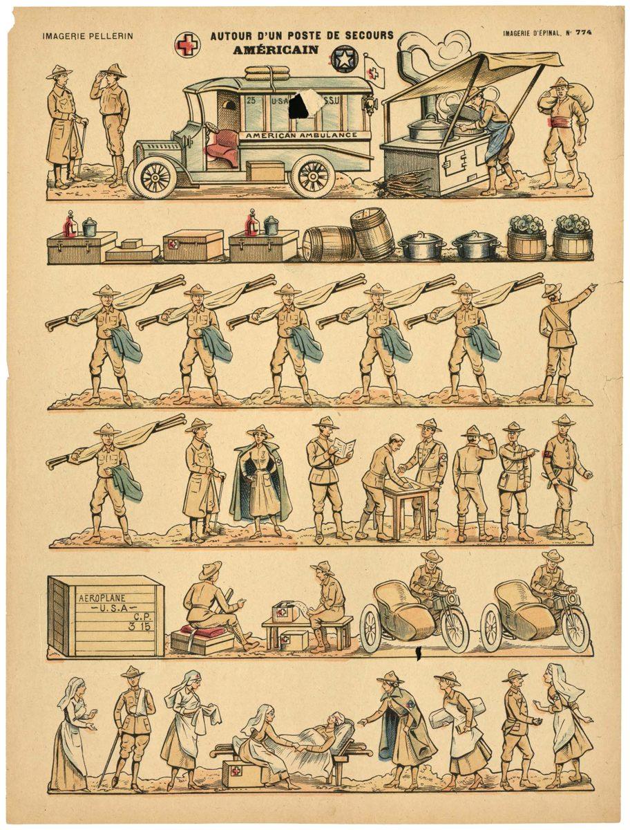 AUTOUR D'UN POSTE DE SECOURS / AMÉRICAIN (titre inscrit), Louis Georges Albert Morinet, 1921 après