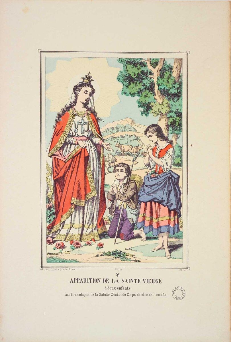 APPARITION DE LA SAINTE VIERGE / à deux enfants / sur la montagne de la salette, Canton de Corps, diocèse de Grenoble. / N°. 285 (titre inscrit)_0