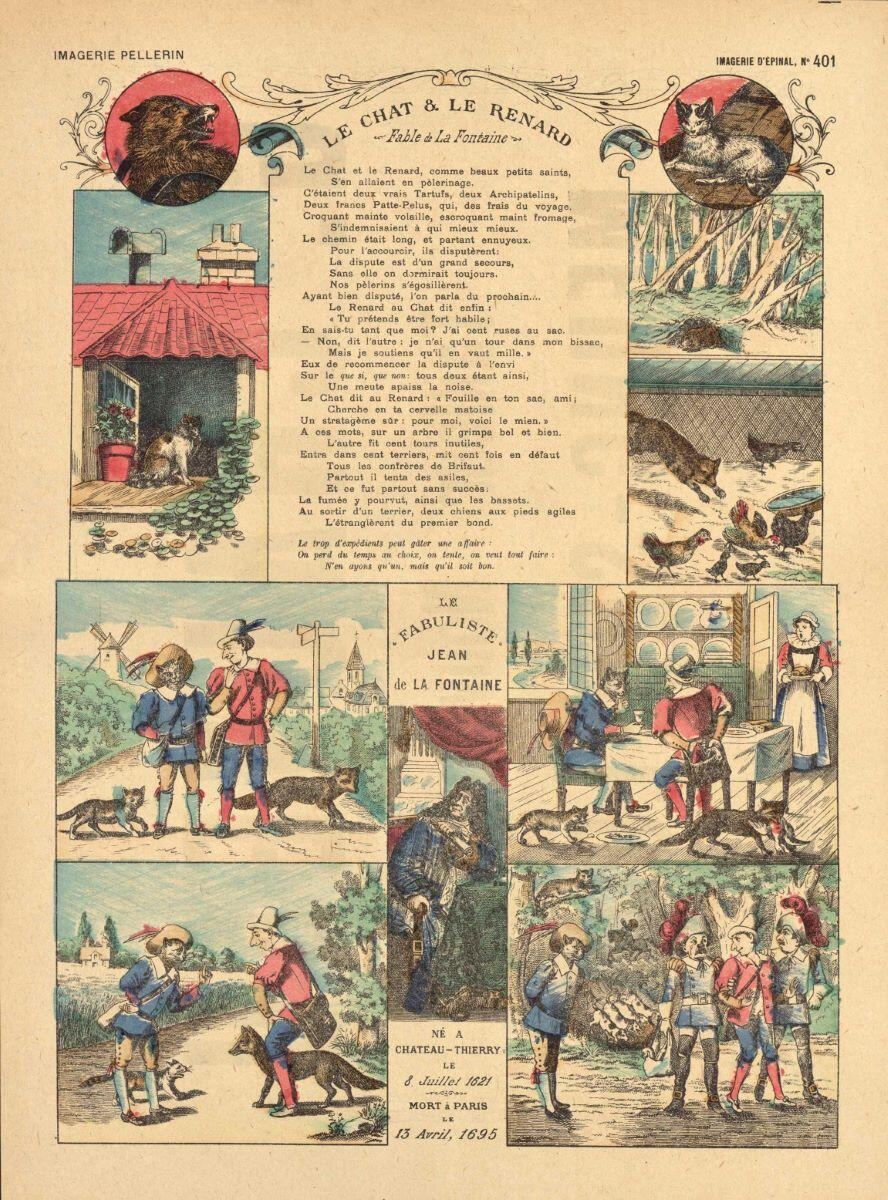LE CHAT & LE RENARD / Fable de la Fontaine (titre inscrit), Henry Hennault, 1891-1901