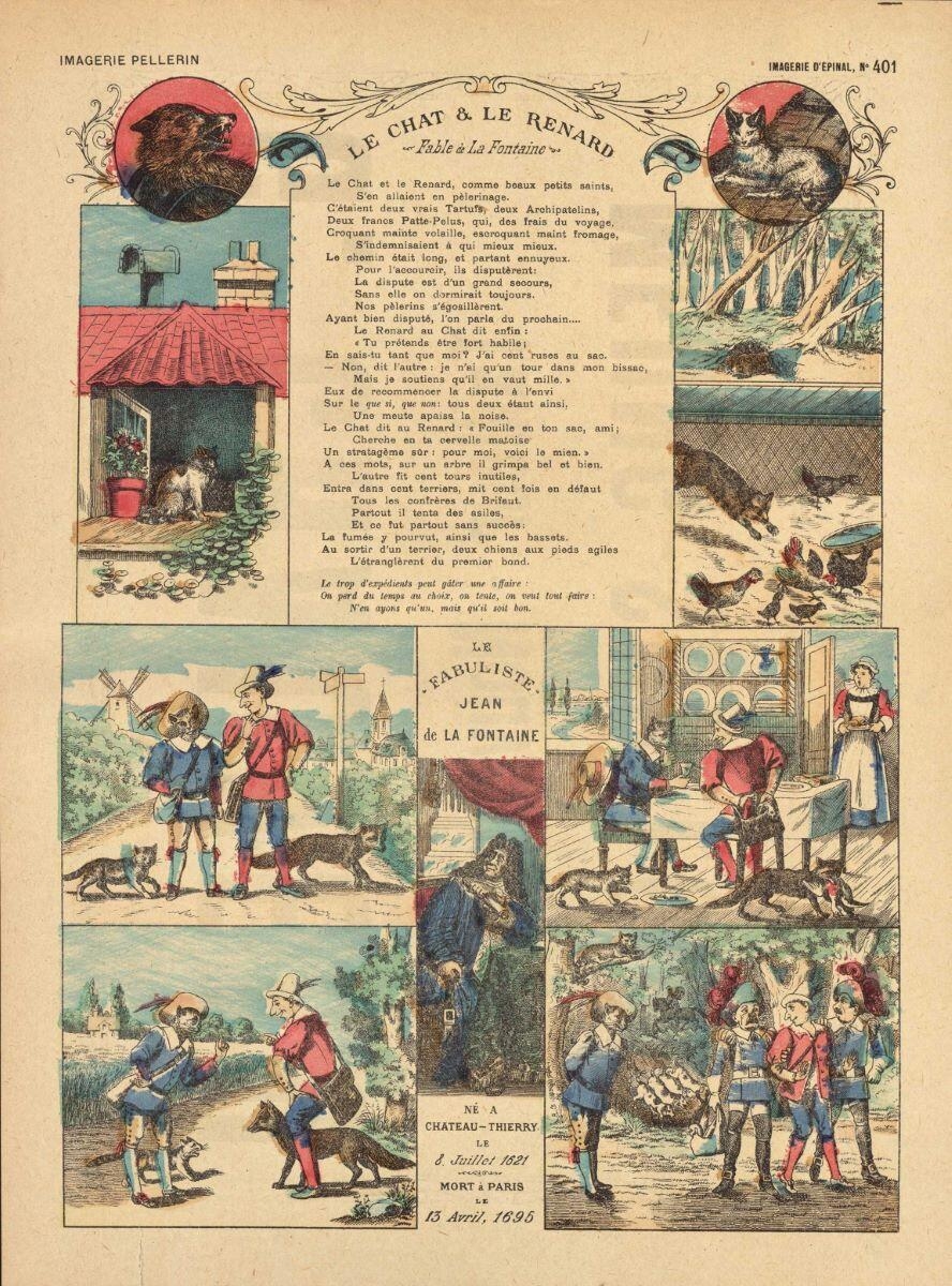 LE CHAT & LE RENARD / Fable de la Fontaine (titre inscrit), Henry Hennault, 1891-1901