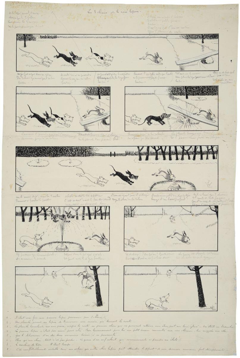 Les 3 chiens et le rusé lapin. (titre inscrit), Benjamin Rabier, 1897 de