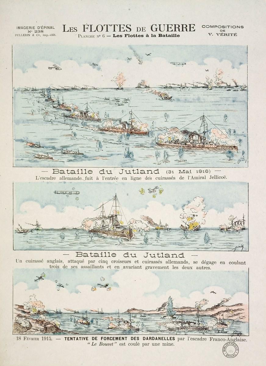 LES FLOTTES DE GUERRE / PLANCHE N°6 - Les flottes à la Bataille (titre inscrit), Victor Vérité, 1917