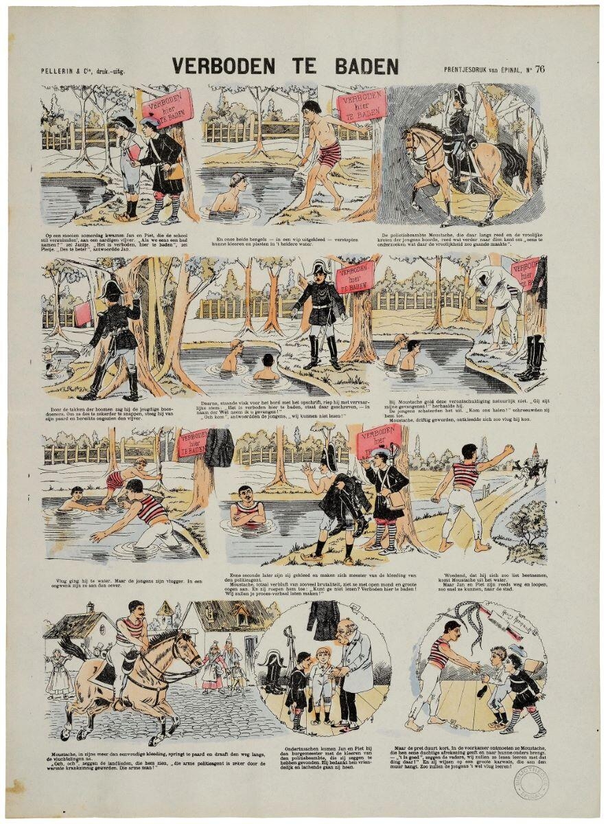 VERBODEN TE BADEN (titre inscrit, néerl.) ; Défense de se baigner (titre traduit), Henry Hennault, 1891-1901