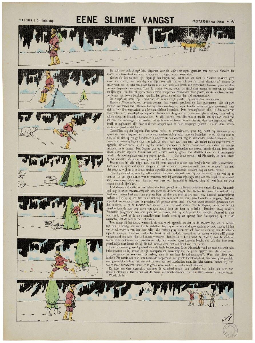 EENE SLIMME VANGST (titre inscrit, néerl.) ; Une ingénieuse capture (titre traduit), Henry Hennault, 1891-1901