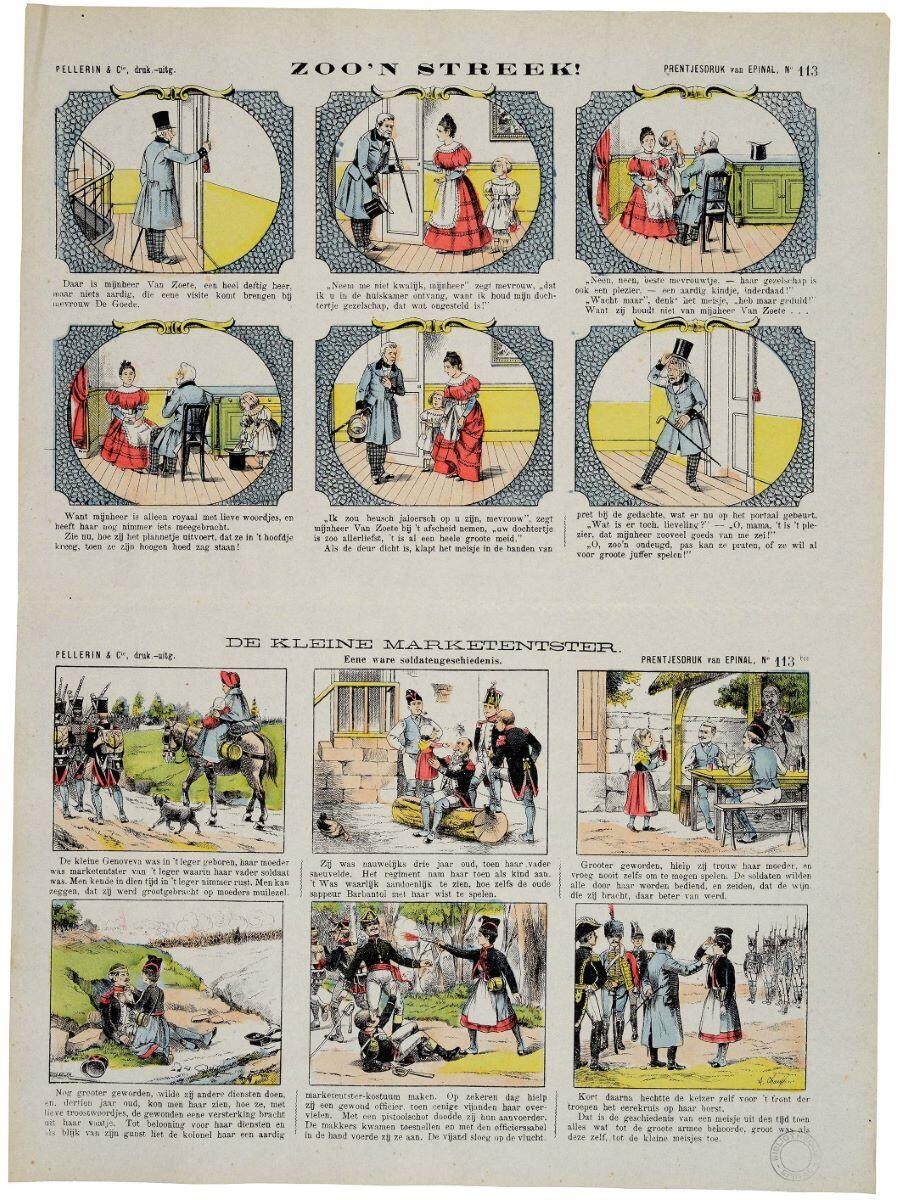 ZOO’N STREEK ! / DE KLEINE MARKETENTSTER / Eene ware soldatengeschiedenis. (titre inscrit, néerl.) ; Quelle région ! / La petite cantinière / Une véritable histoire de soldat (titre factice), Alfred Chauffour, 1899-1921