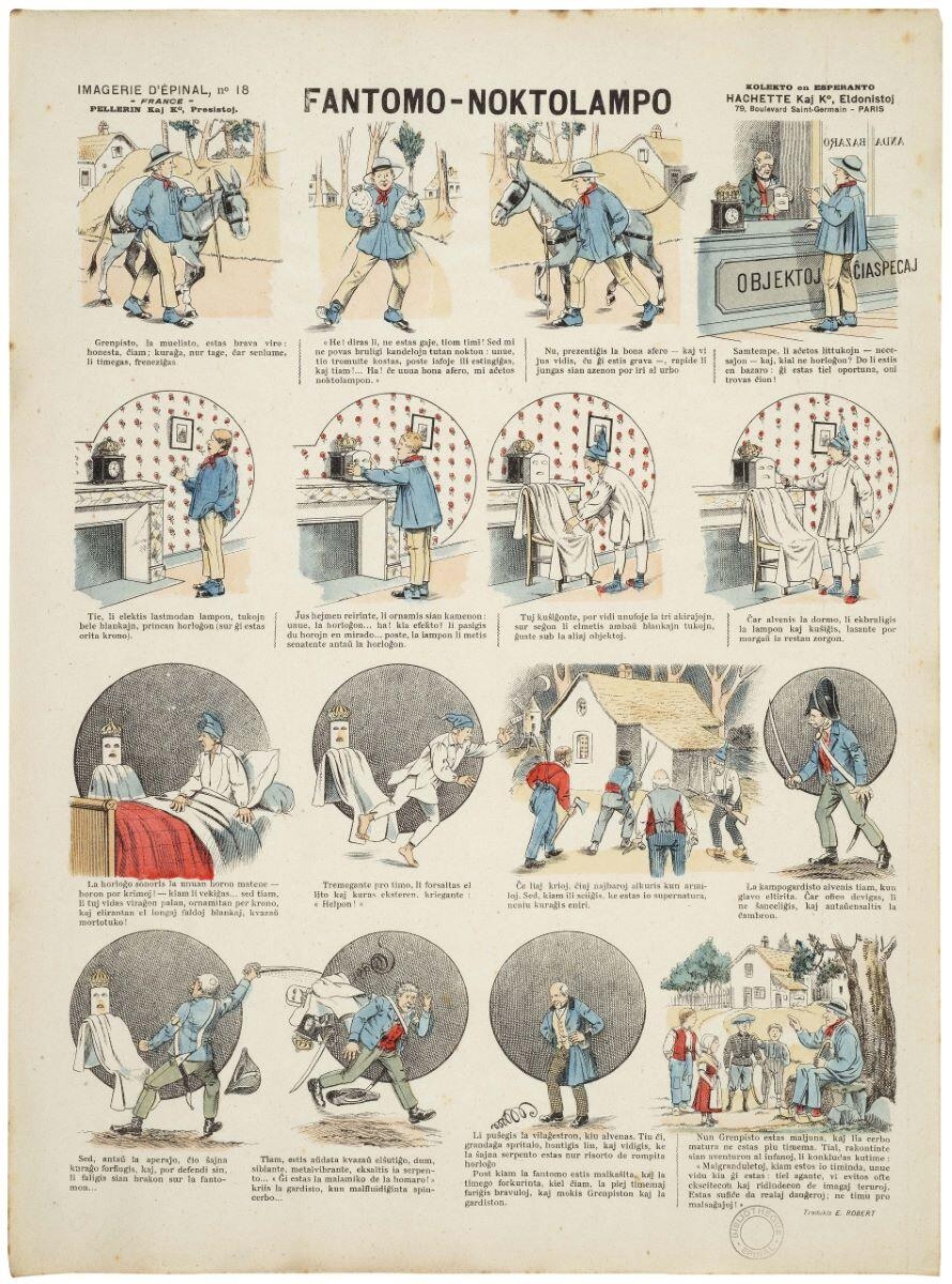 FANTOMO-NOKTOLAMPO (titre inscrit, esperanto) ; LA VEILLEUSE FANTÔME (titre traduit), Alfred Chauffour, 1905 après
