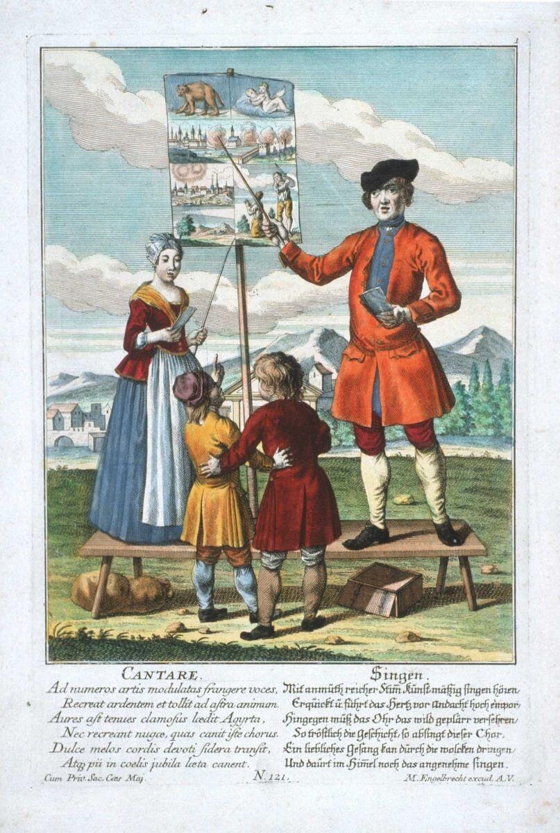 CANTARE. N. 121. (titre inscrit lat., all.) ; Le chanteur de complaintes (titre factice), Martin Engelbrecht, 1722-1756