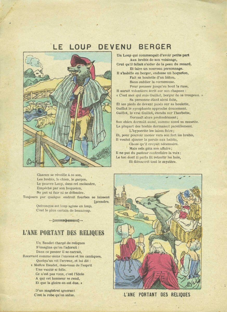LE LOUP DEVENU BERGER / L’ANE PORTANT DES RELIQUES (titre inscrit), Ferdinand Bac, 1er quart 20e siècle