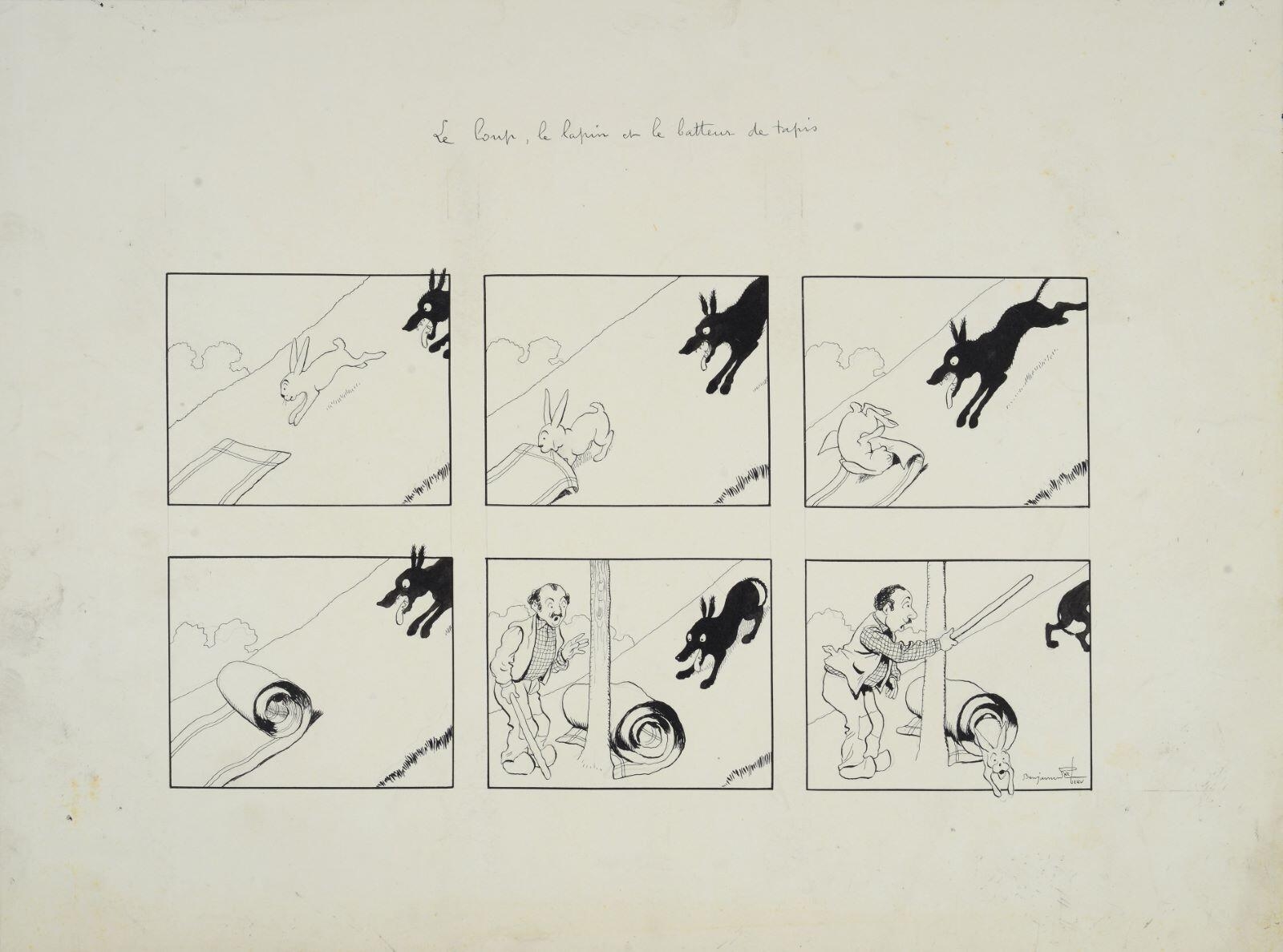 Le loup, le lapin et le batteur de tapis (titre inscrit), Benjamin Rabier, 1897-1904