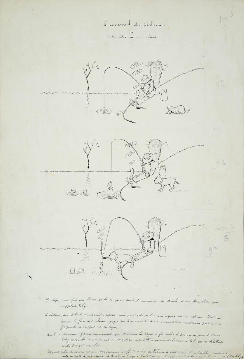 Le sommeil du pêcheur. / ou / Entre bêtes on se soutient (titre inscrit), Benjamin Rabier, 1897-1906