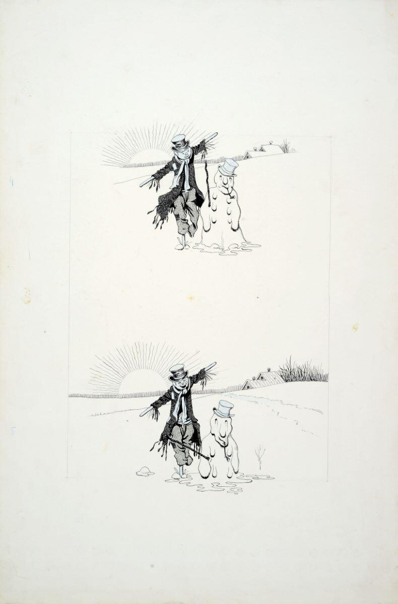 L'Epouvantail et le Bonhomme de neige (titre factice) ; 4 / 5 (titre inscrit), Benjamin Rabier, 1897-1906