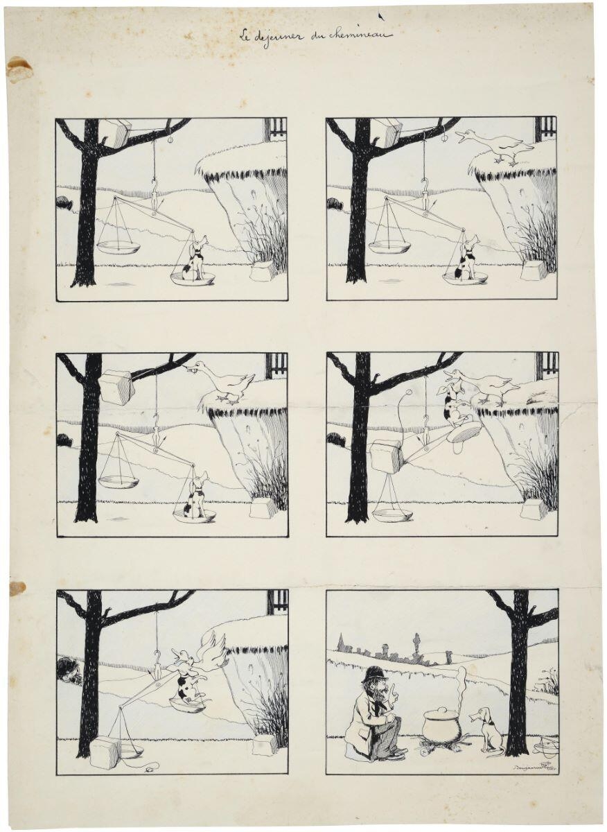 Le déjeuner du chemineau (titre inscrit), Benjamin Rabier, 1897-1902