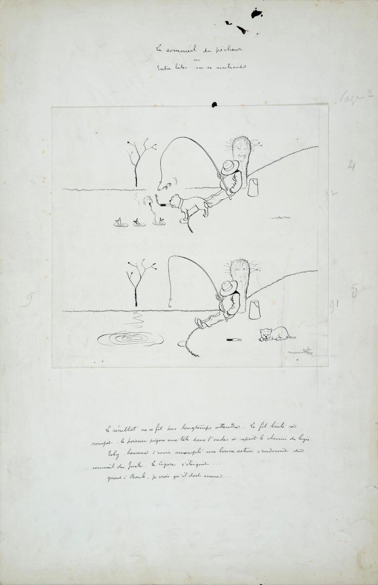 Le sommeil du pécheur. / ou / Entre bêtes on se soutient (titre inscrit), Benjamin Rabier, 1897-1906