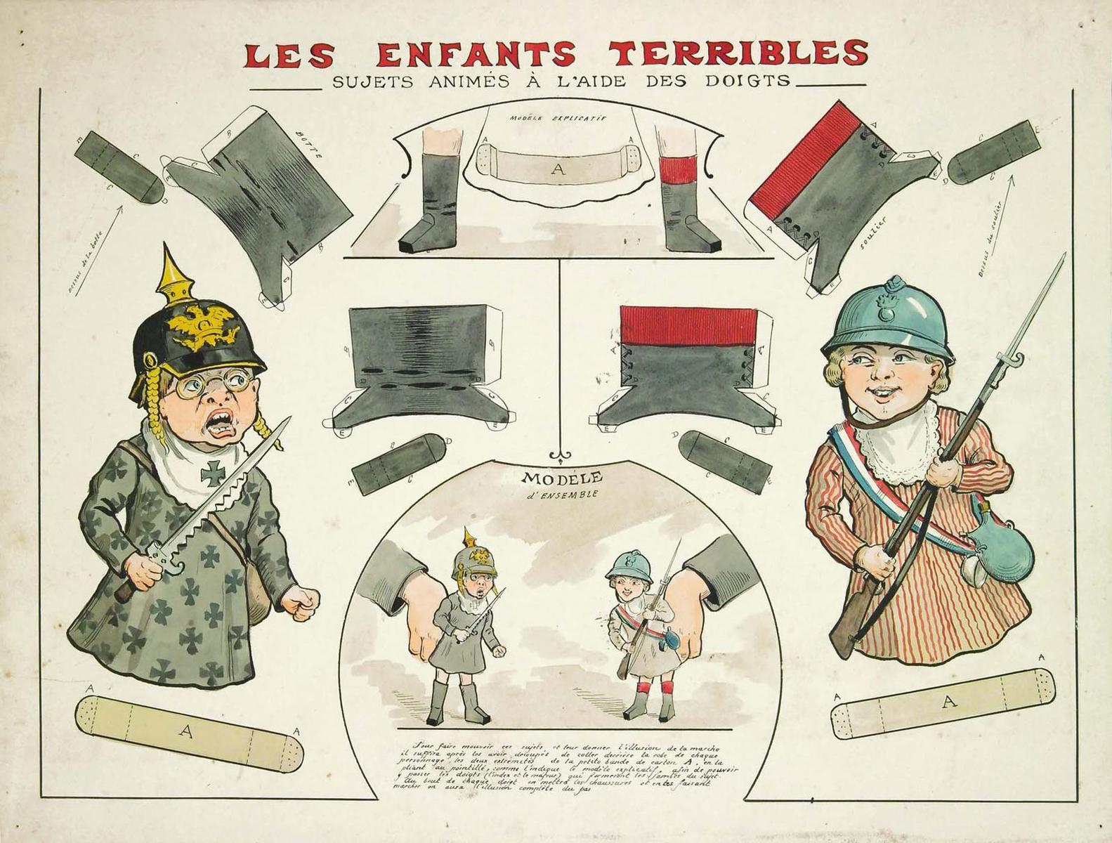 LES ENFANTS TERRIBLES / SUJETS ANIMÉS A L'AIDE DES DOIGTS (titre inscrit) ; PETITS ENNEMIS EN ROBES COURTES (titre factice), Louis Georges Albert Morinet, 1916