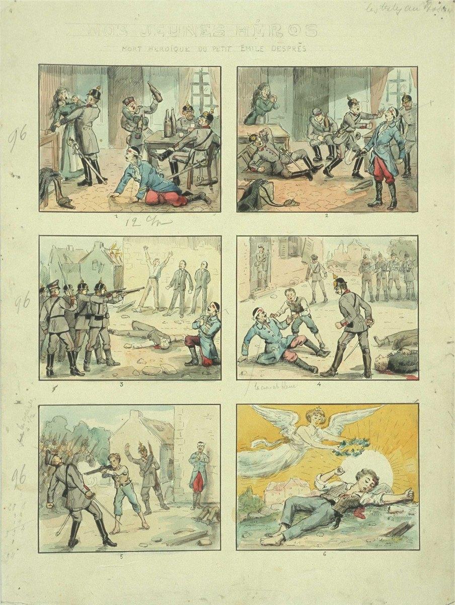 NOS JEUNES HEROS / MORT HEROIQUE DU PETIT EMILE DESPRES (titre inscrit), Louis Georges Albert Morinet, 1915 vers
