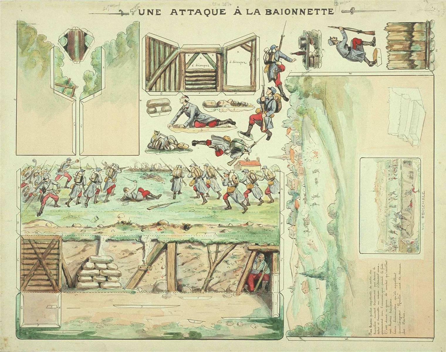UNE ATTAQUE A LA BAIONNETTE (titre inscrit), Louis Georges Albert Morinet, 1915 vers