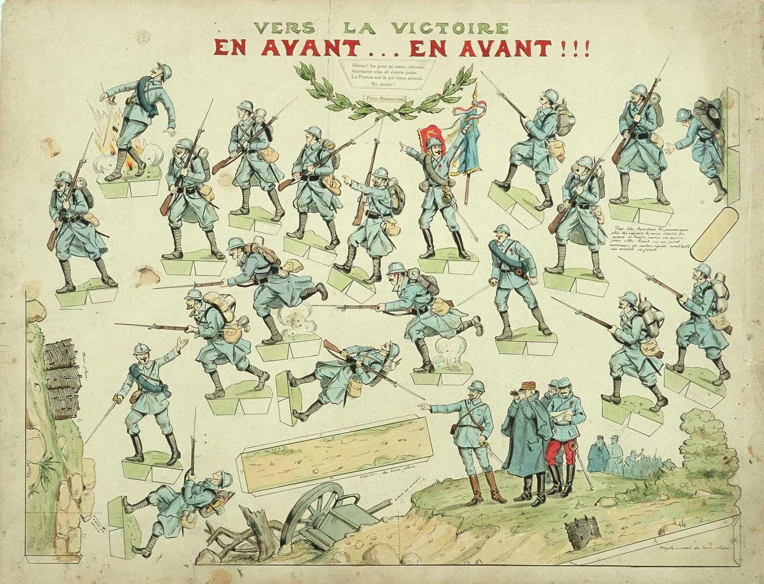 VERS LA VICTOIRE / EN AVANT ... EN AVANT !!! (titre inscrit), Louis Georges Albert Morinet, 1916 vers