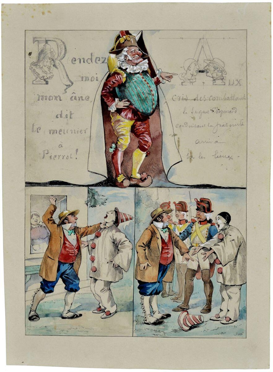 Rendez / moi / mon âne / dit / le meunier / à / Pierrot ! (titre inscrit), Adolphe Ernest Gumery, 4e quart 19e siècle, 1er quart 20e siècle