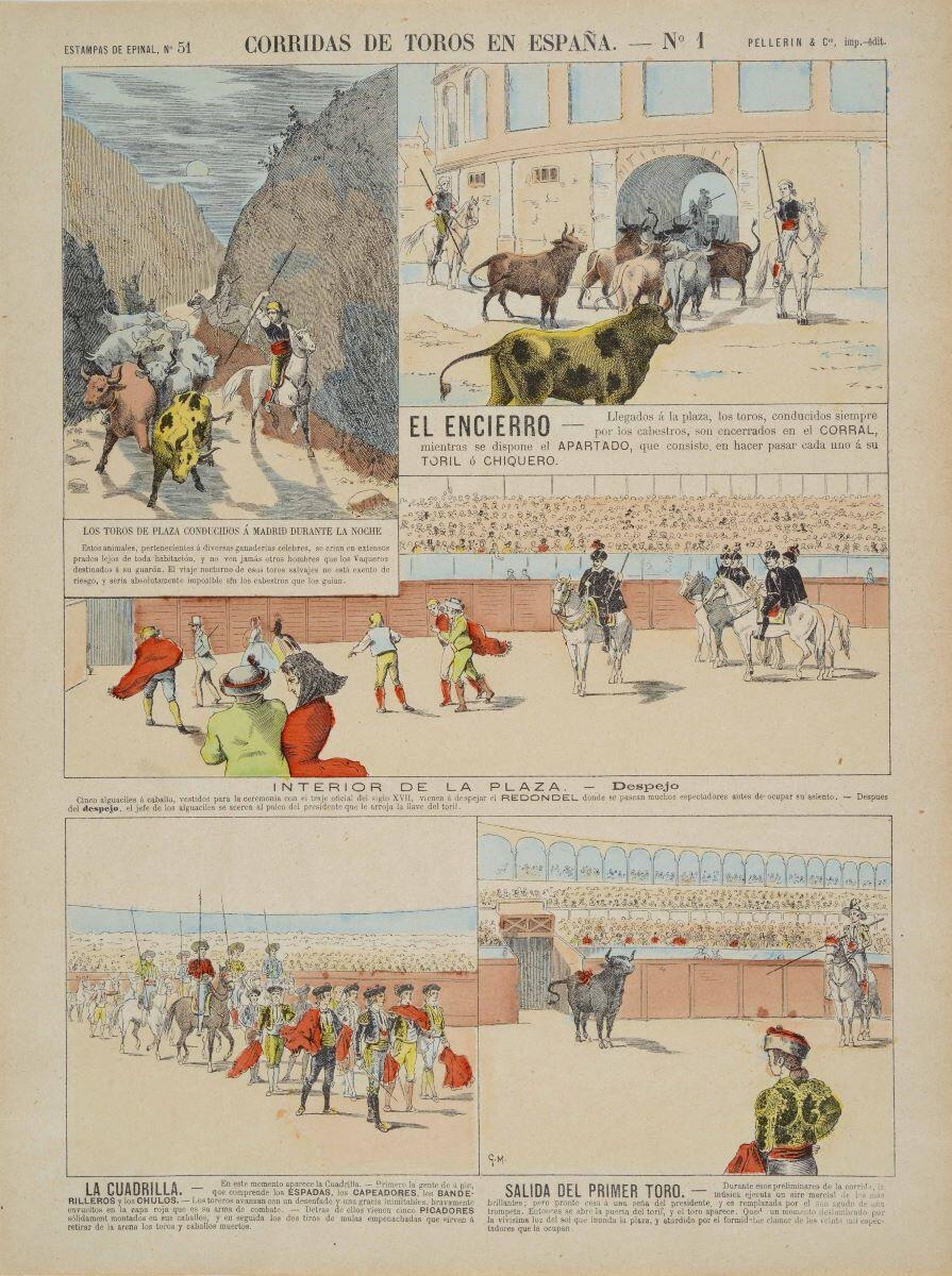 CORRIDAS DE TOROS EN ESPAÑA. - N° 1 (titre inscrit, esp.) ; Courses de taureaux en Espagne (titre traduit), Georges Meunier, 1890-1921